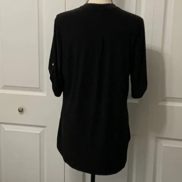 PerSeption Concept Black V-Neck Shirt with Gold Buttons, Large - Picture 3 of 8